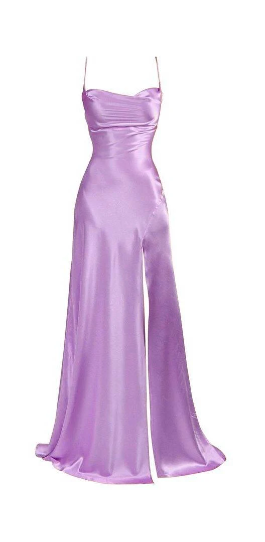 Simple Blue Spaghetti Straps Prom Dress With Split - View 7 | FashionDia