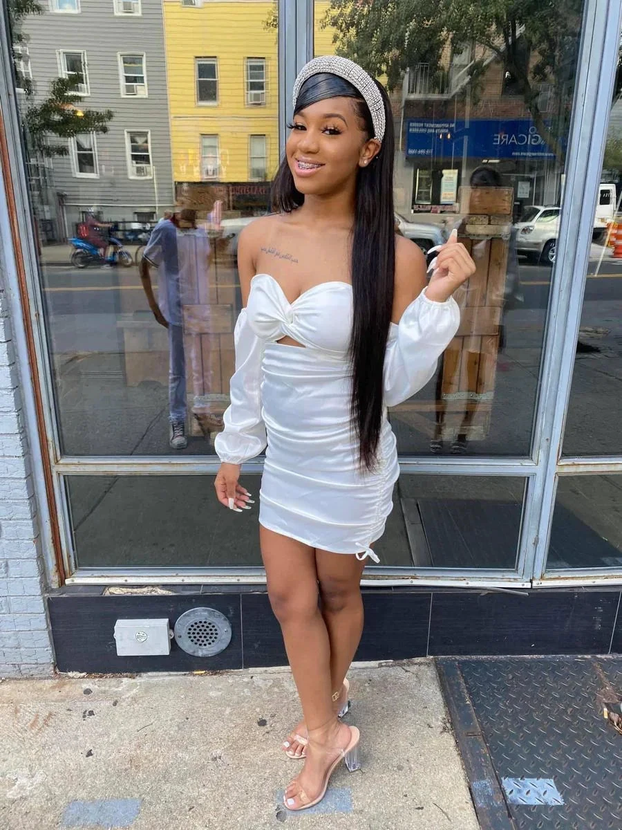 Sexy White Homecoming Dress with Long Sleeves White Party Dress (ZD12790)