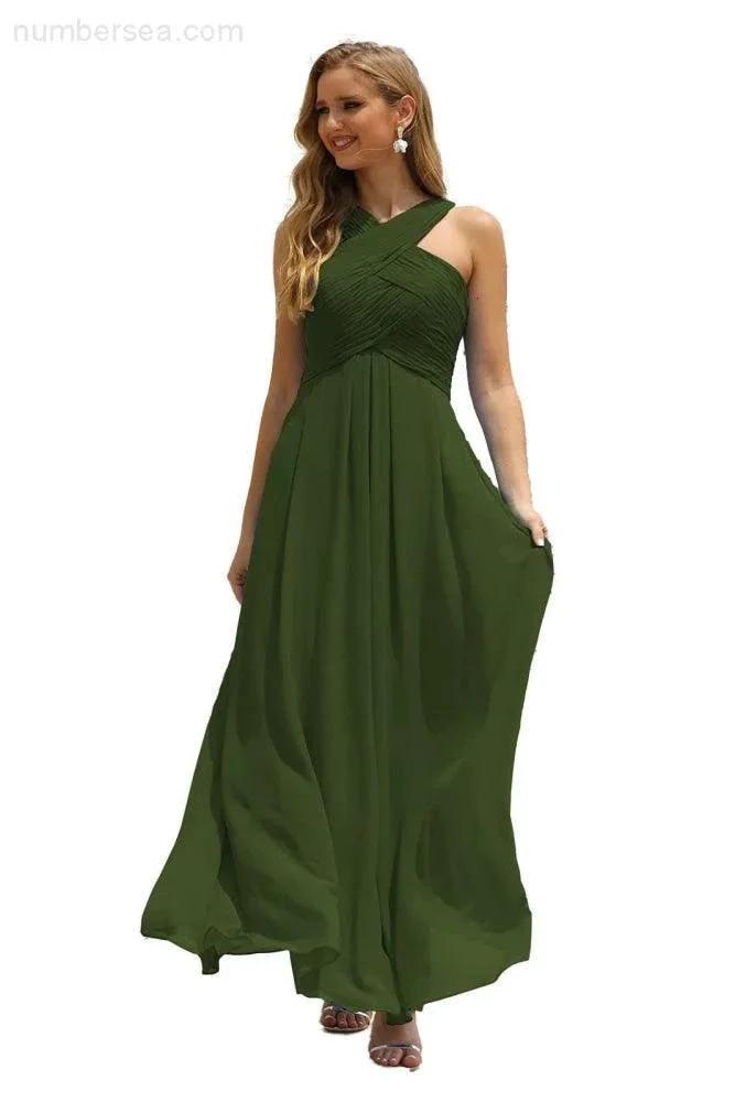 ZapDress Women Halter Chiffon Bridesmaid Dress A-line Long Formal Prom Gown (ZD17050)