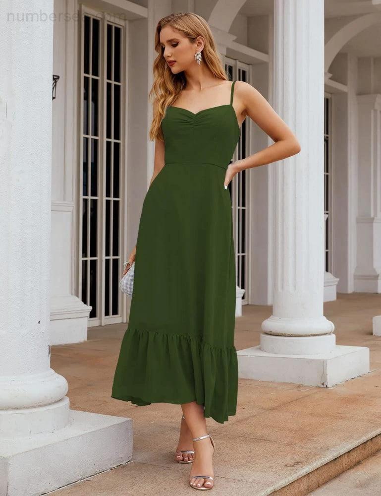 ZapDress Spaghetti Strap Chiffon Bridesmaid Dress Ankle Length Formal A Line Cocktail Party Homecoming Dress for Juniors (ZD16949)