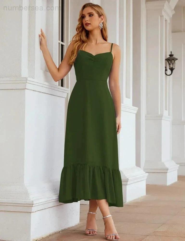 ZapDress Spaghetti Strap Chiffon Bridesmaid Dress Ankle Length Formal A Line Cocktail Party Homecoming Dress for Juniors (ZD16949)