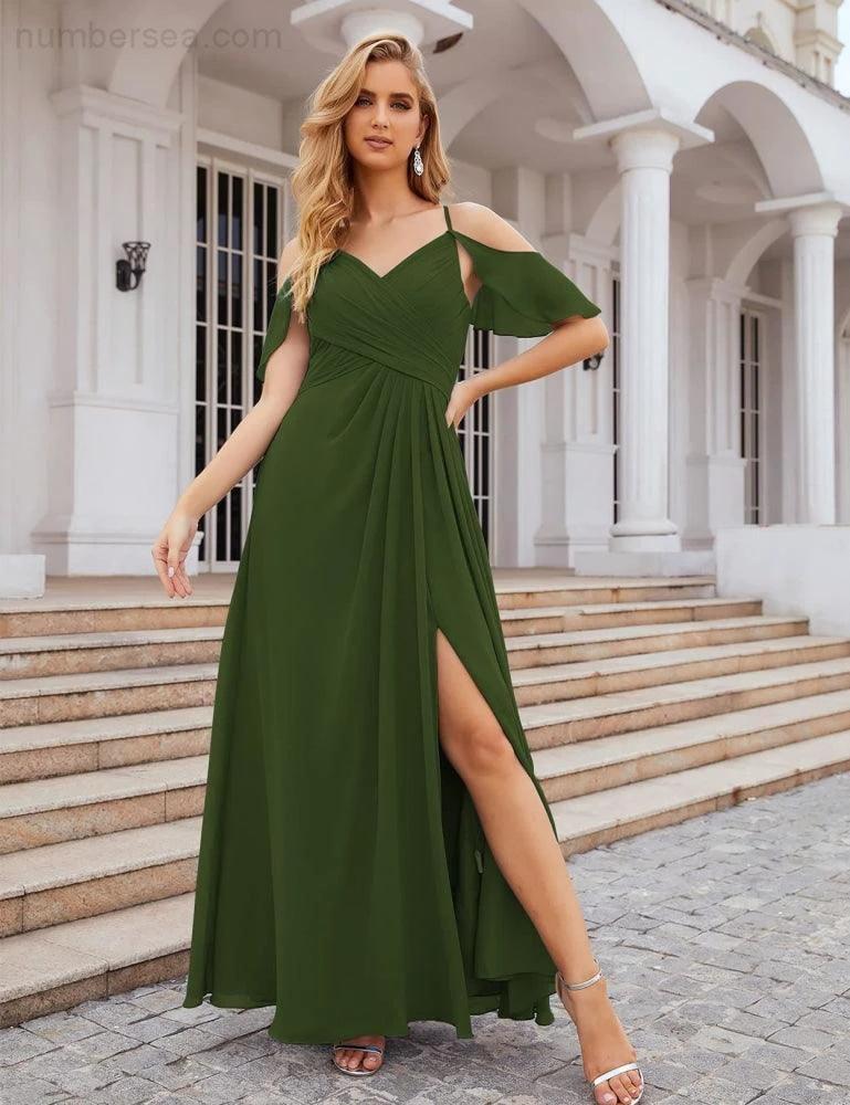 ZapDress Chiffon Cold Shoulder Long Bridesmaid Dresses Plus Size Formal Prom Gowns for Women Party Wedding (ZD17005)