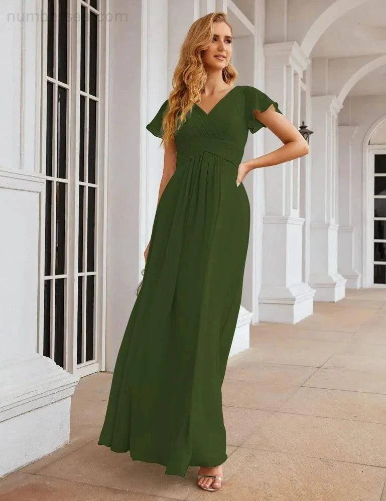 ZapDress Chiffon Bridesmaid Dress Cap Sleeves Maxi Prom Gowns Party Wedding Mother of The Bride Dresses for Women (ZD17035)