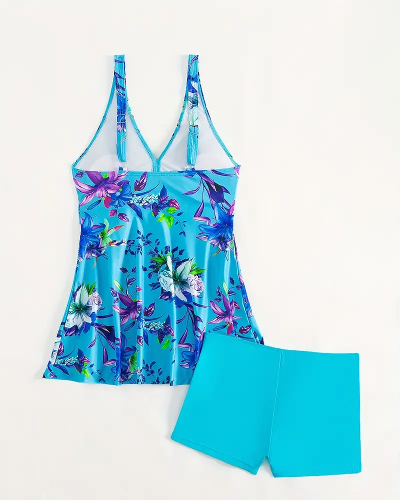 Angela Timeless Floral V Neck High Waisted Swim Dress Premium Wardrobe Essential