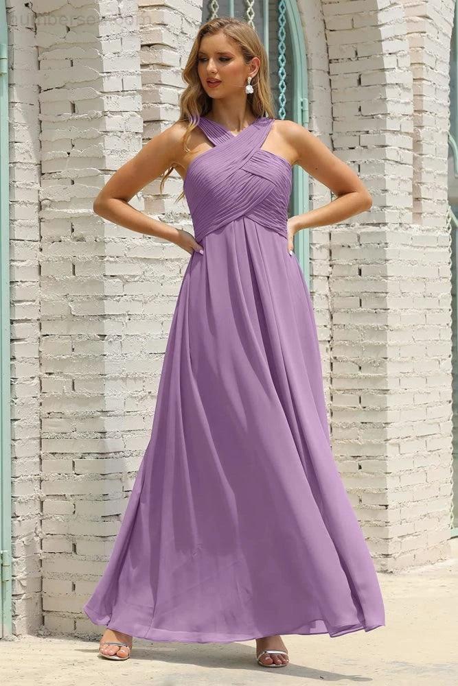 ZapDress Women Halter Chiffon Bridesmaid Dress A-line Long Formal Prom Gown (ZD17050)
