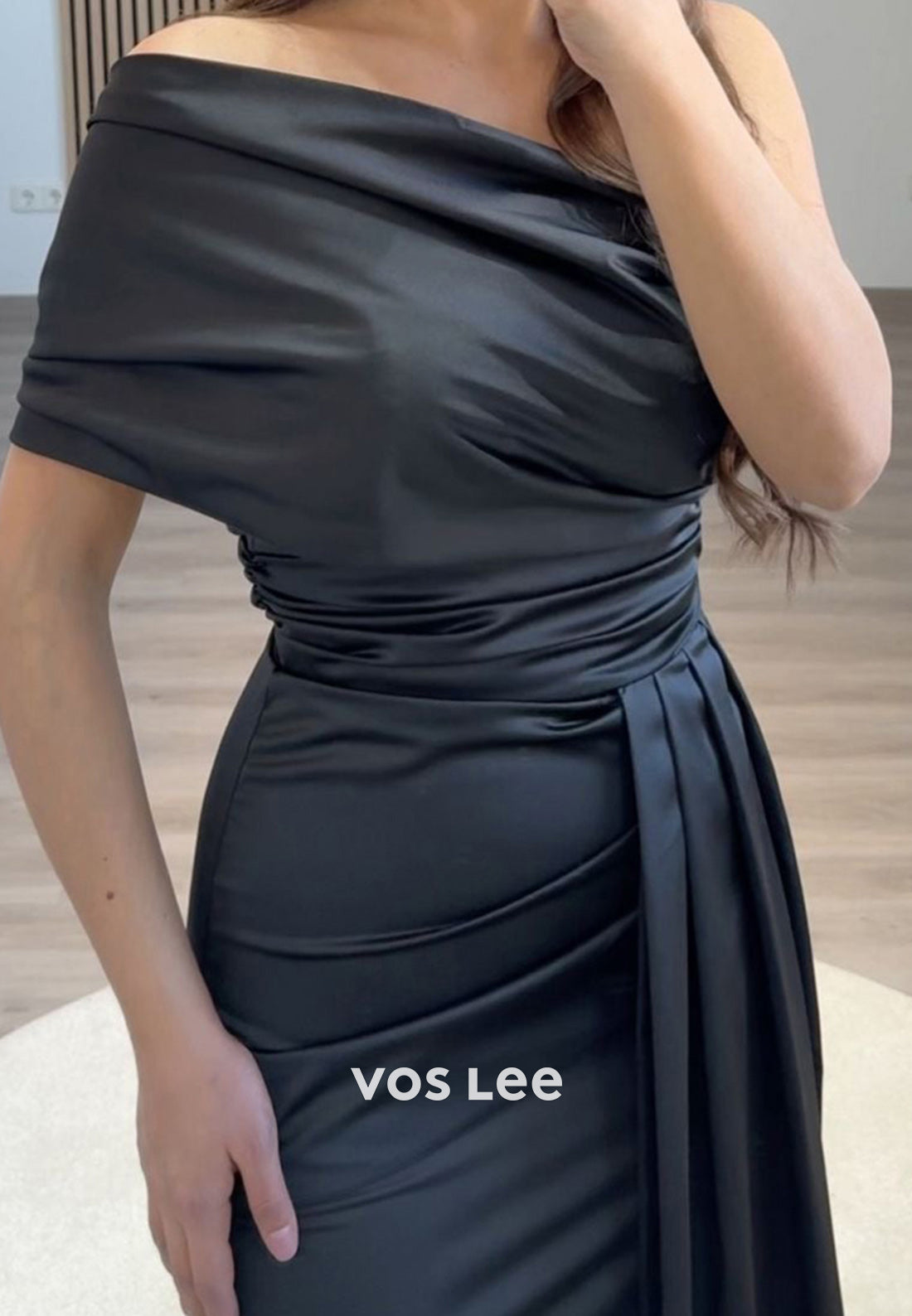 Column One Shoulder Floor-Length Pleated Split Formal Evening Dresses