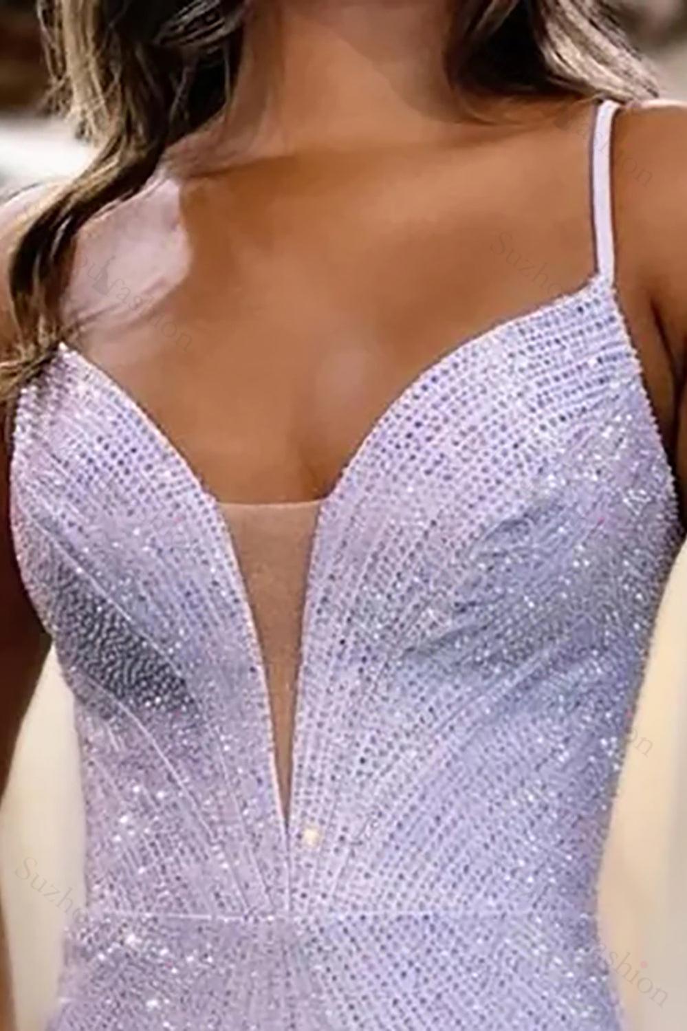 Mermaid Blue Prom Dress Spaghetti Straps Long Formal Dress With Slit