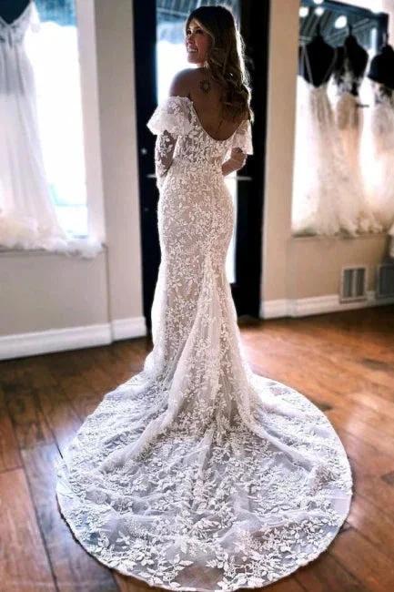 Mermaid Lace Long Sleeves Elegant Wedding Dress (ZD15710) - View 2 | VelvetHem