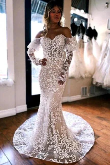 Mermaid Lace Long Sleeves Elegant Wedding Dress (ZD15710)