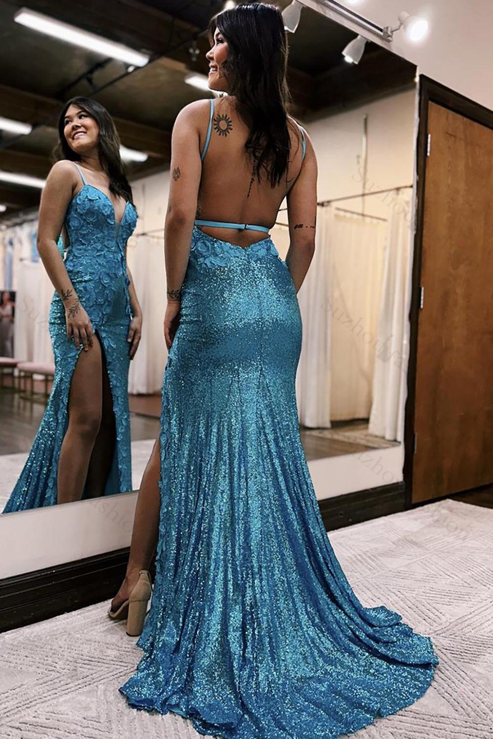 Mermaid Spaghetti Straps Orange Prom Dress Formal Dress With 3D Flowers