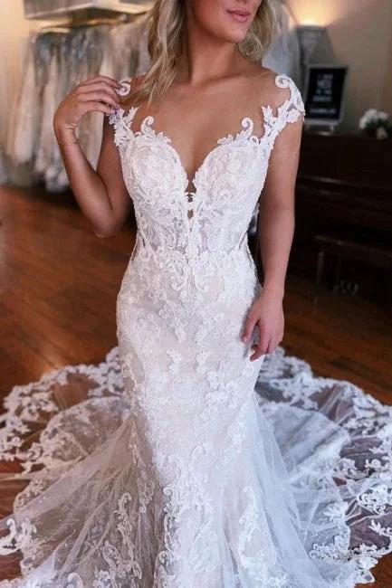 Mermaid Sweetheart Off-The-Shoulder Tulle Wedding Dresses with Lace (ZD15622)