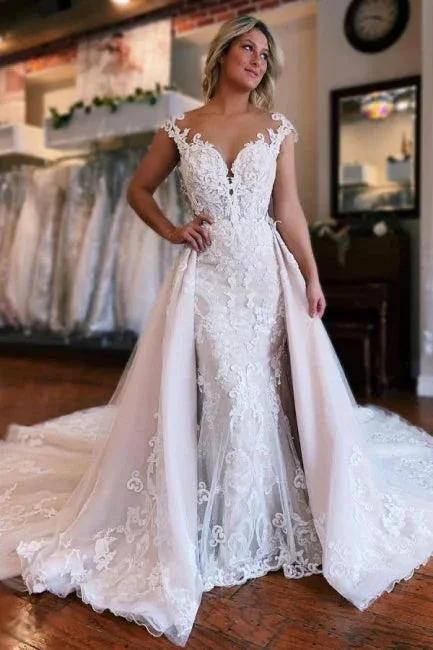 Mermaid Sweetheart Off-The-Shoulder Tulle Wedding Dresses with Lace (ZD15622) - View 4 | VelvetHem