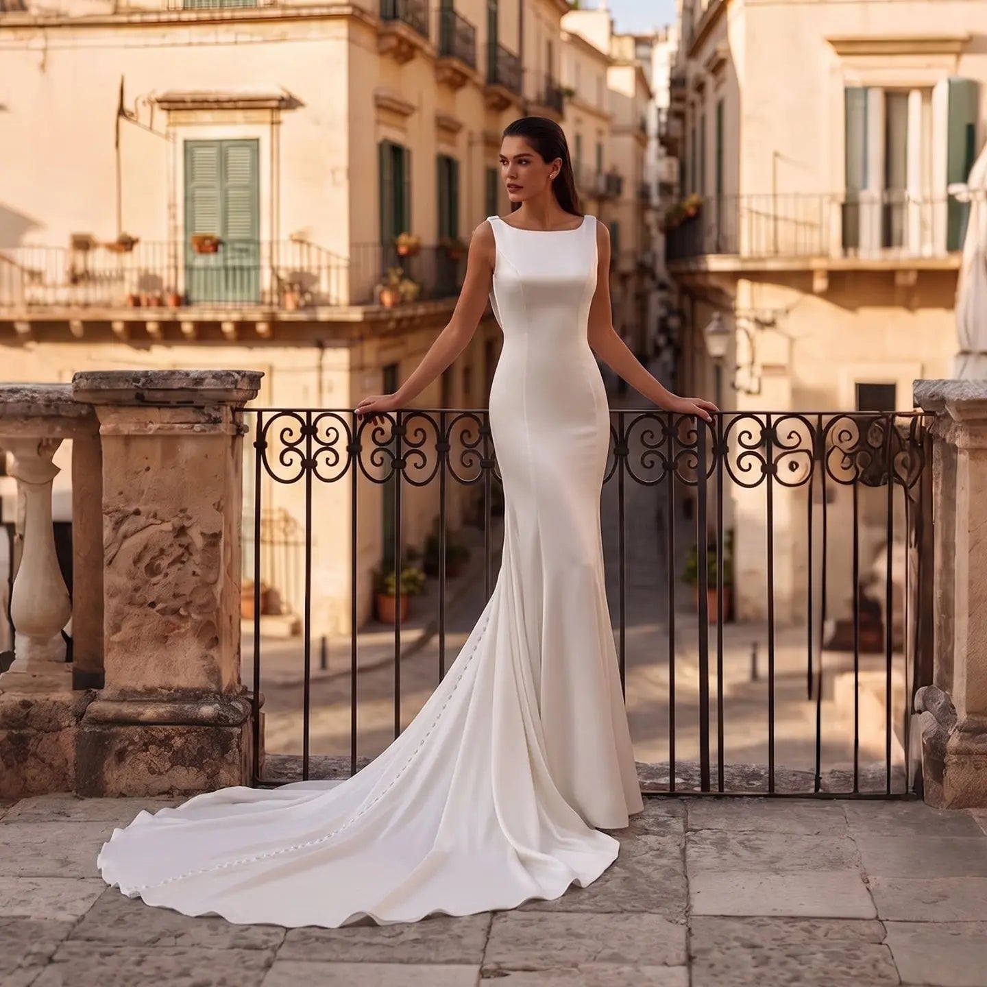 Romantic White Sleeveless Satin Wedding Dress with Low Back ZP052