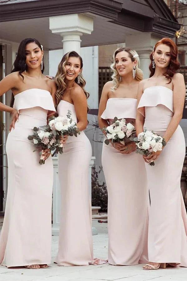 Mermaid Floor-Length Strapless Pink Bridesmaid Dress BD134 by pgmdress