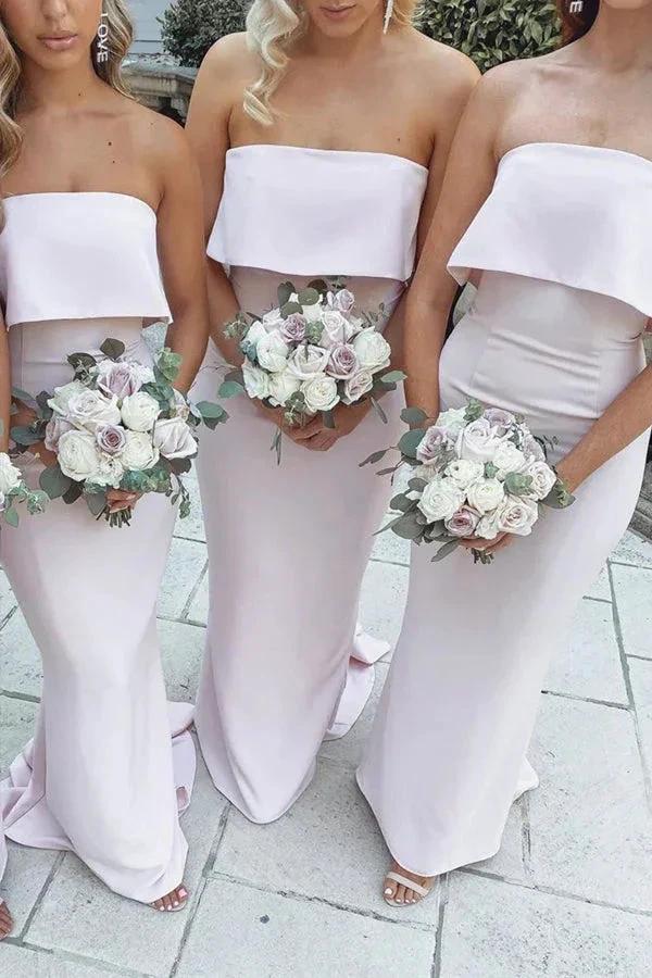 Mermaid Floor-Length Strapless Pink Bridesmaid Dress (ZD12844)