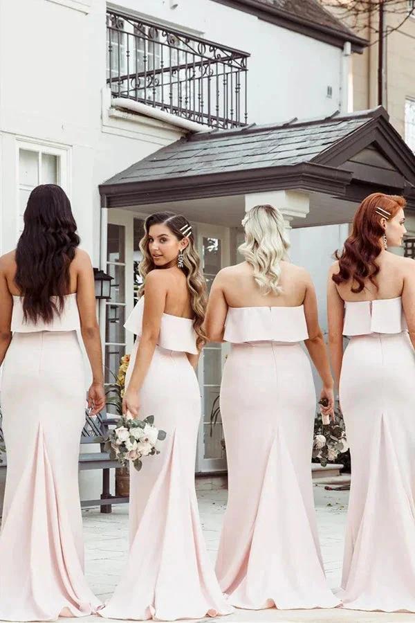 Mermaid Floor-Length Strapless Pink Bridesmaid Dress (ZD12844)