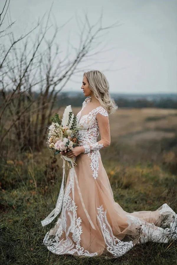 Mermaid Long Sleeves Bohemian Wedding Dresses With Appliques (ZD16128)