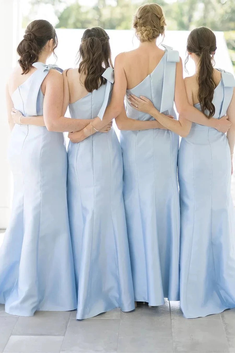 Mermaid One-Shoulder Bow Strap Black Bridesmaid Dress (ZD12835)