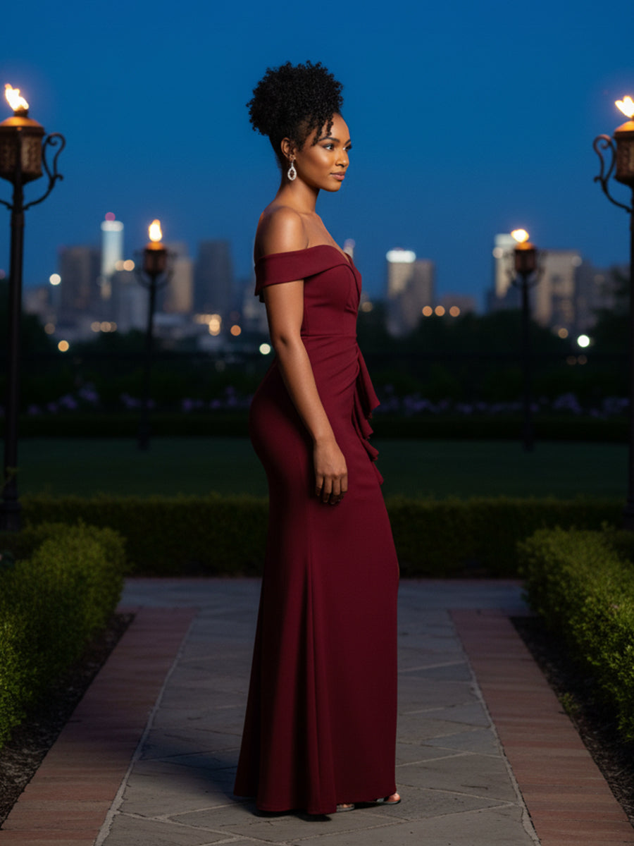 Mermaid Satin Ruffles Maxi Mother of the Bride Dress with Slit - View 3 | FashionDia