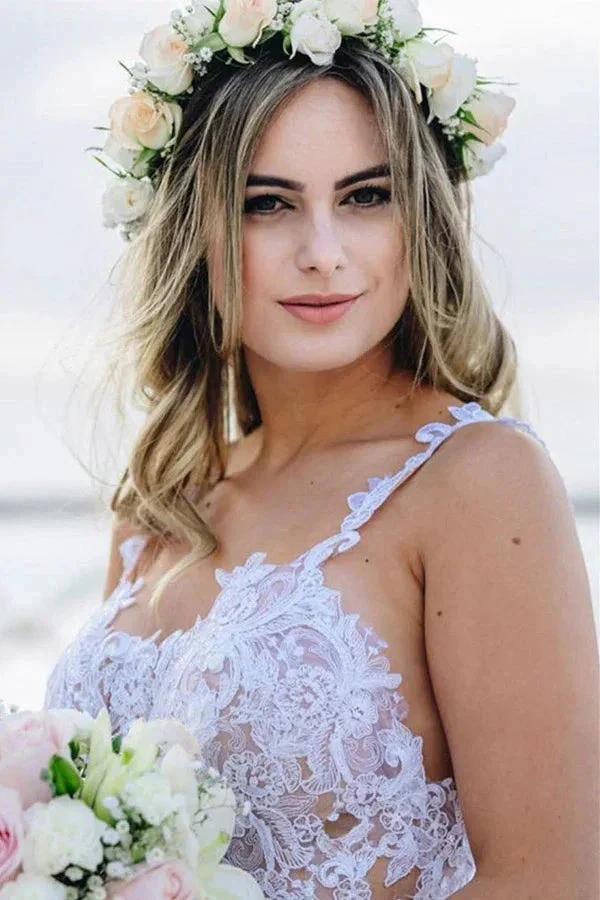 Mermaid Spaghetti Straps Lace Wedding Dress Beach Bridal Gown (ZD16174) - View 3 | VelvetHem