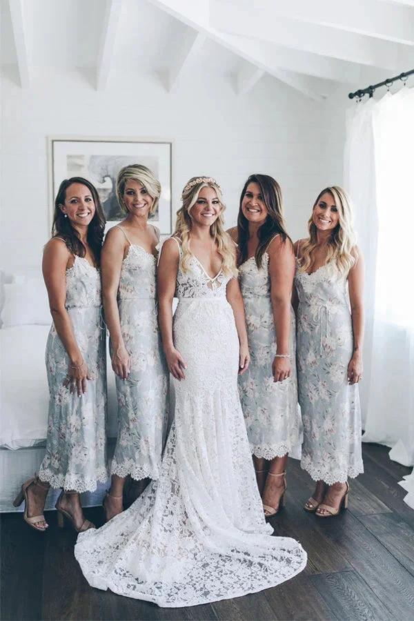 Mermaid V-neck Lace Wedding Dress With Sweep Train WD691 by pgmdress