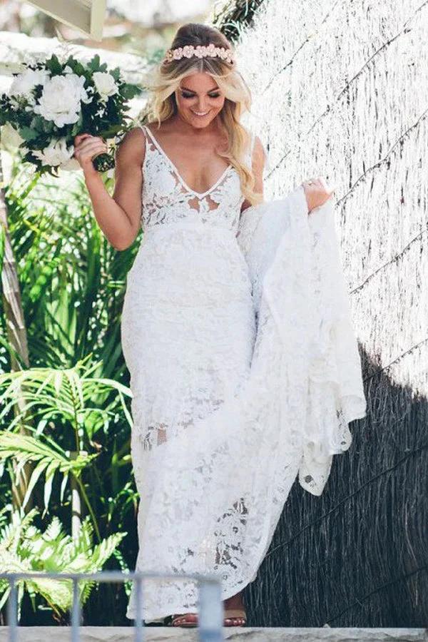 Mermaid V-neck Lace Wedding Dress With Sweep Train (ZD16133)