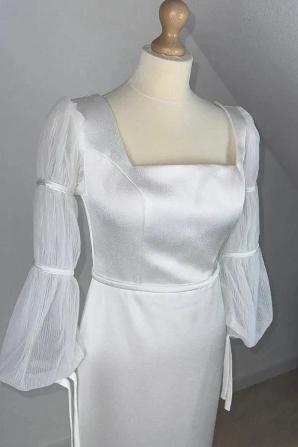 Mermaid White Square Neck Long Sleeves Wedding Dress (ZD16070)