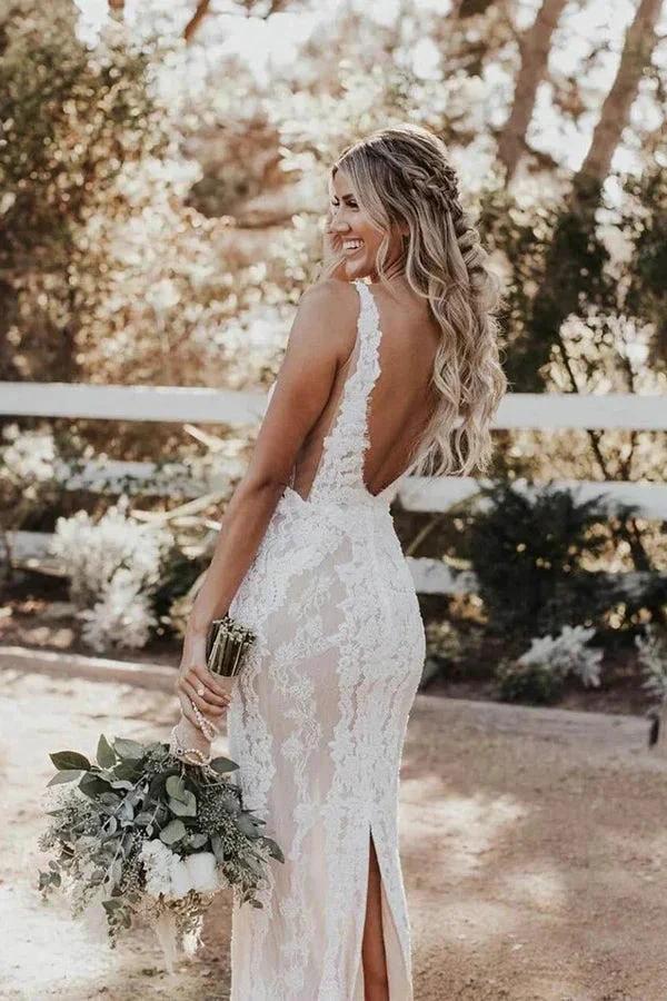 Mermaid/Trumpet Deep V-neck Lace Boho Wedding Dress Bridal Gown (ZD16001)