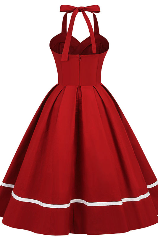 Midi Black A-Line Halter Party Dress - Fashionpara