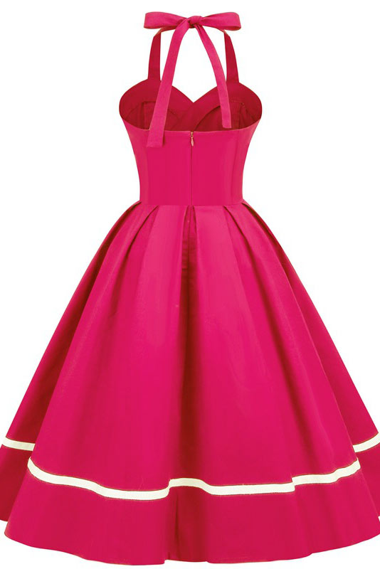 Midi Black A-Line Halter Party Dress - Fashionpara