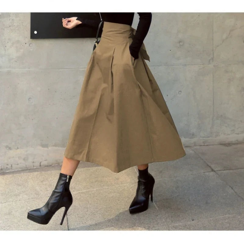 DressBetty - Military Green Solid Elegant High Waist Bow Slim Skirt - View 2 | VelvetHem