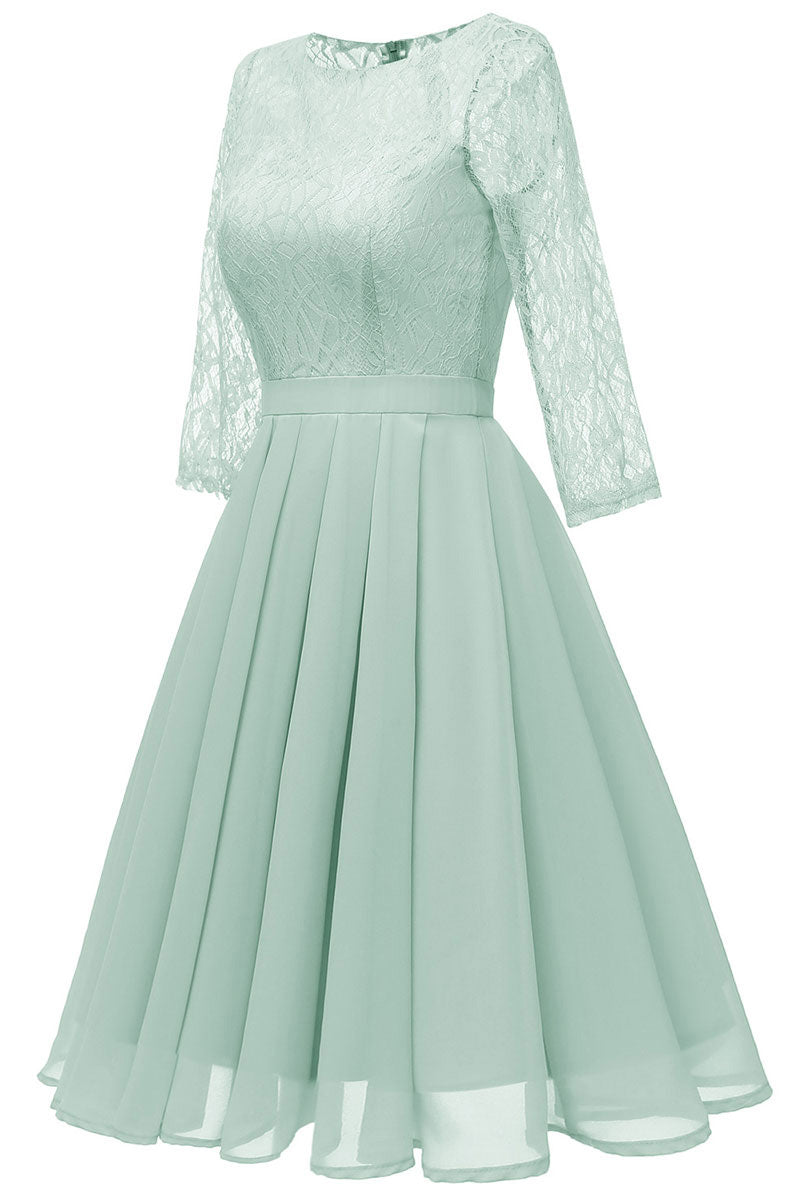 Ivory A-line Short Lace Prom Dress With Sleeves - Fashionpara
