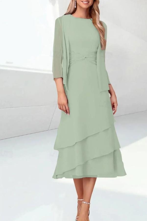 Mint Green Mother of the Bride Dress Chiffon Two Piece Wedding Guest Dress