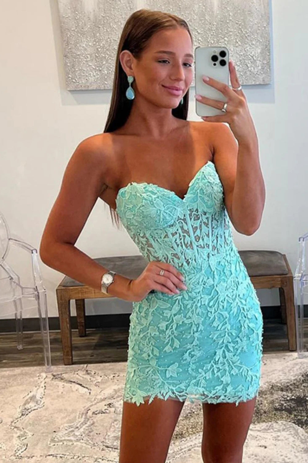 Mint Homecoming Dresses Lace Sweetheart Tight Short Cocktail Dresses