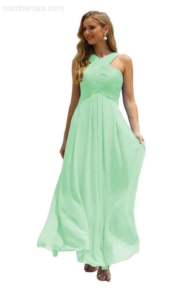 ZapDress Women Halter Chiffon Bridesmaid Dress A-line Long Formal Prom Gown (ZD17050)