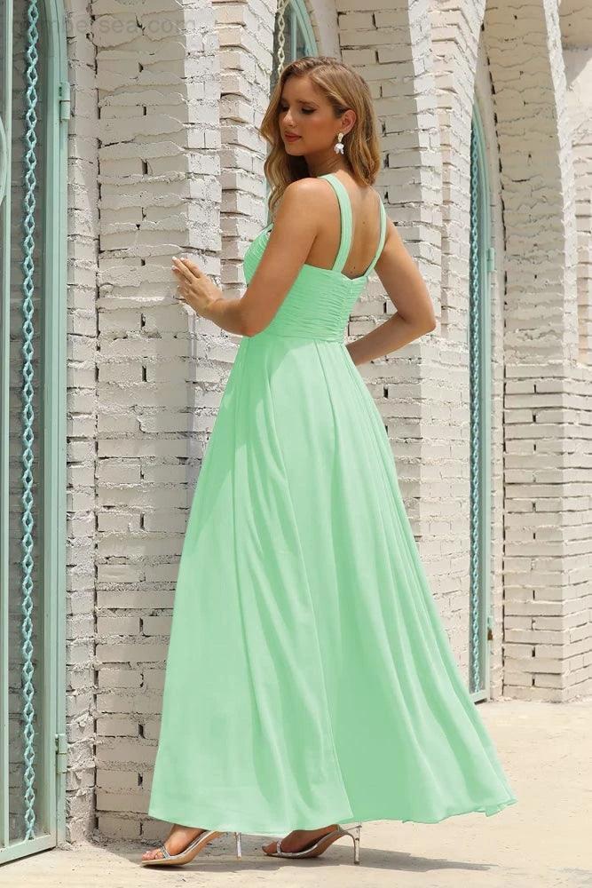 ZapDress Women Halter Chiffon Bridesmaid Dress A-line Long Formal Prom Gown (ZD17050)
