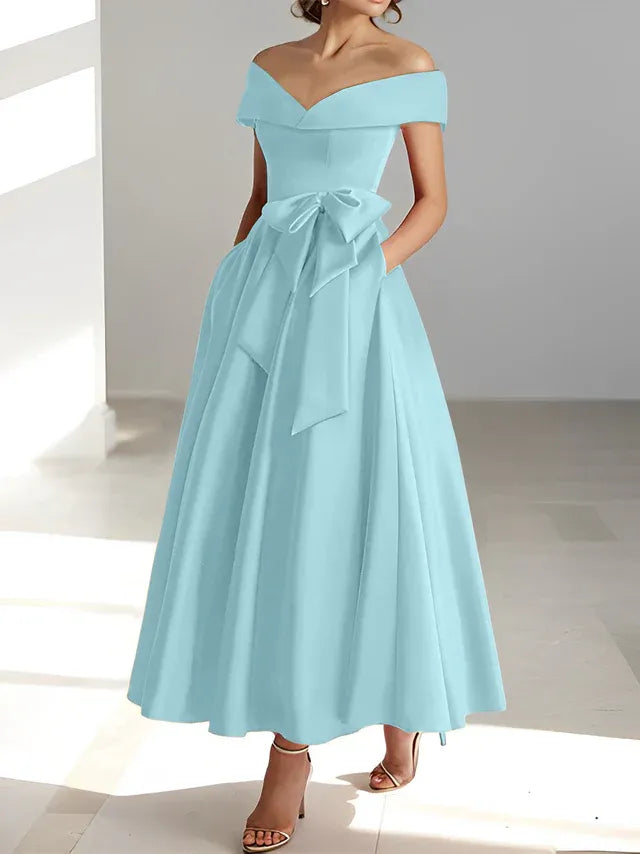 A-Line/Princess Off-the-Shoulder Sleeveless Ankle-Length Mother of the Bride Dresses with Pockets