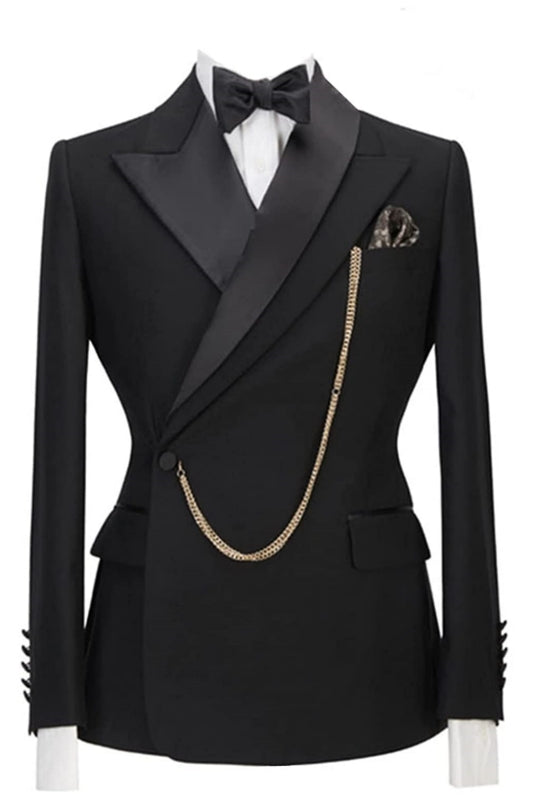 Modern Black Peaked Lapel 2 Piece Prom Suit