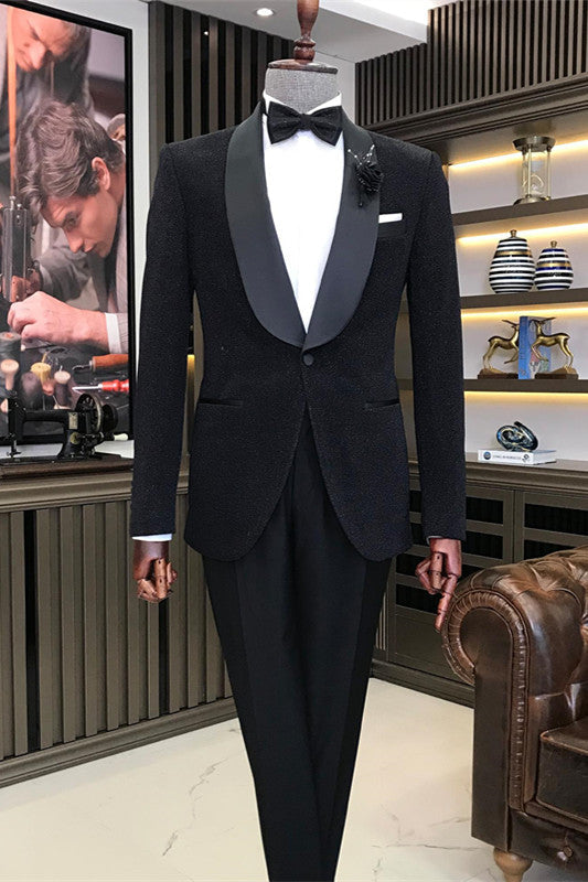 Modern Black Shawl Lapel 2 Piece Wedding Suit for Men
