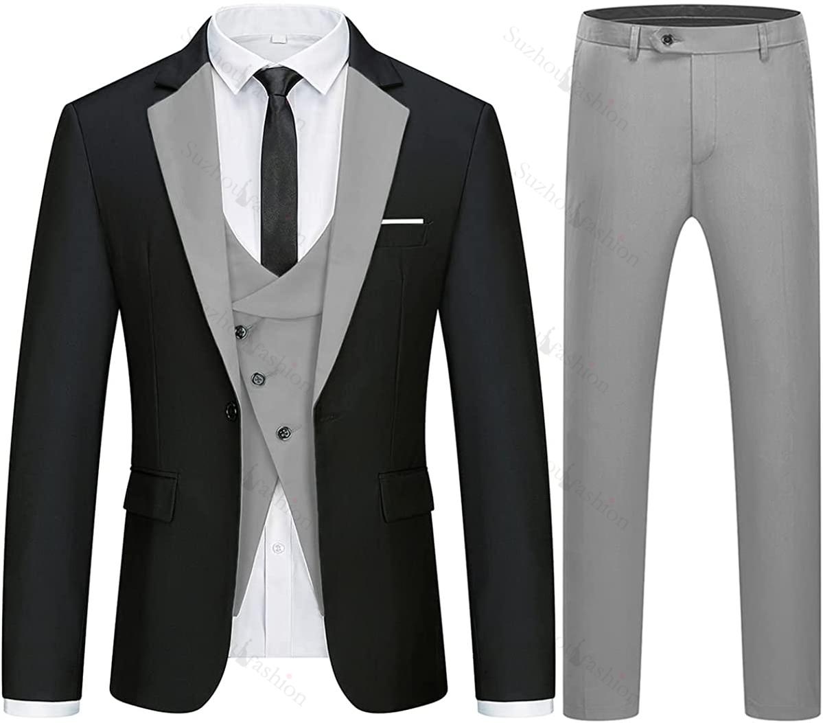 Modern Black and Gray 3 Piece Notched Lapel Men's Business Suit