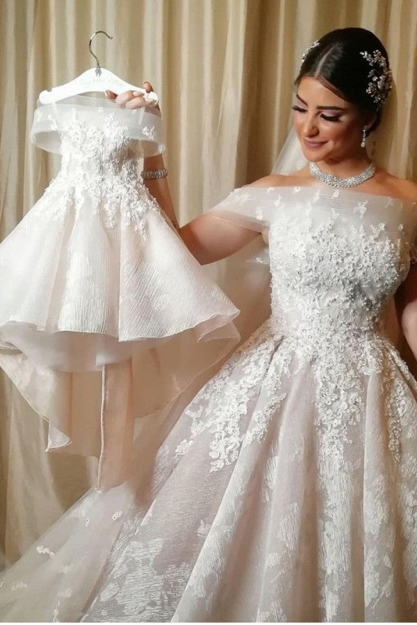 Modern Off-Shoulder Tulle Lace Sleeveless Wedding Dress Online