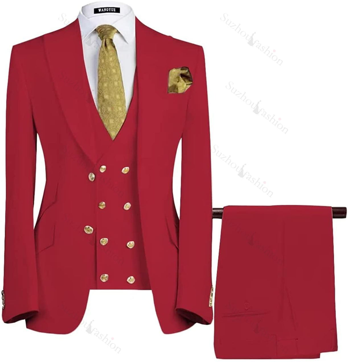 Modern Red 3 Piece Peaked Lapel Prom Suit for Men