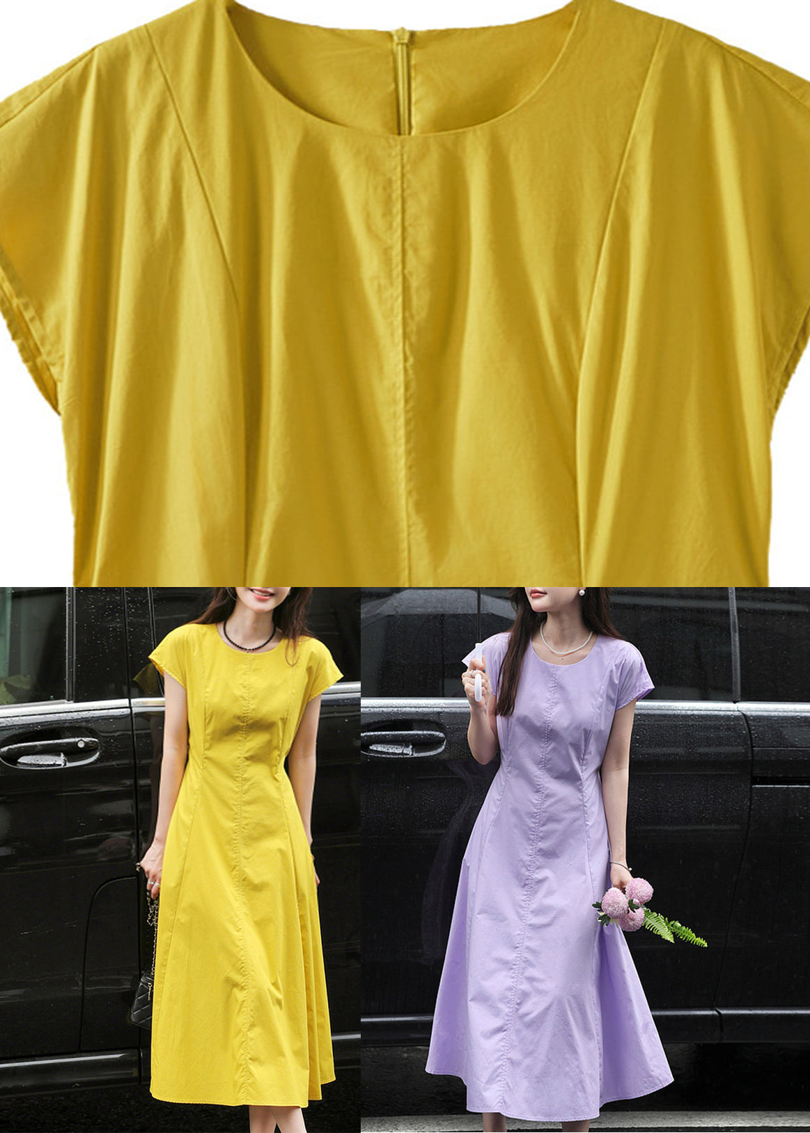 Modern Turmeric Yellow O-Neck Holiday Solid Long Dress Short Sleeve
