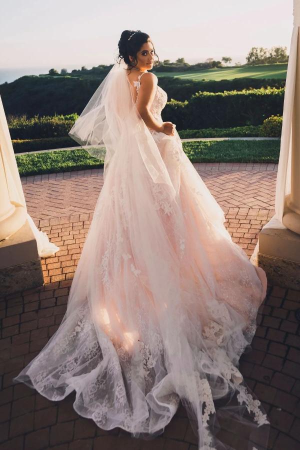 Modern V-neck Sleeveless A-line Wedding Dresses With Lace