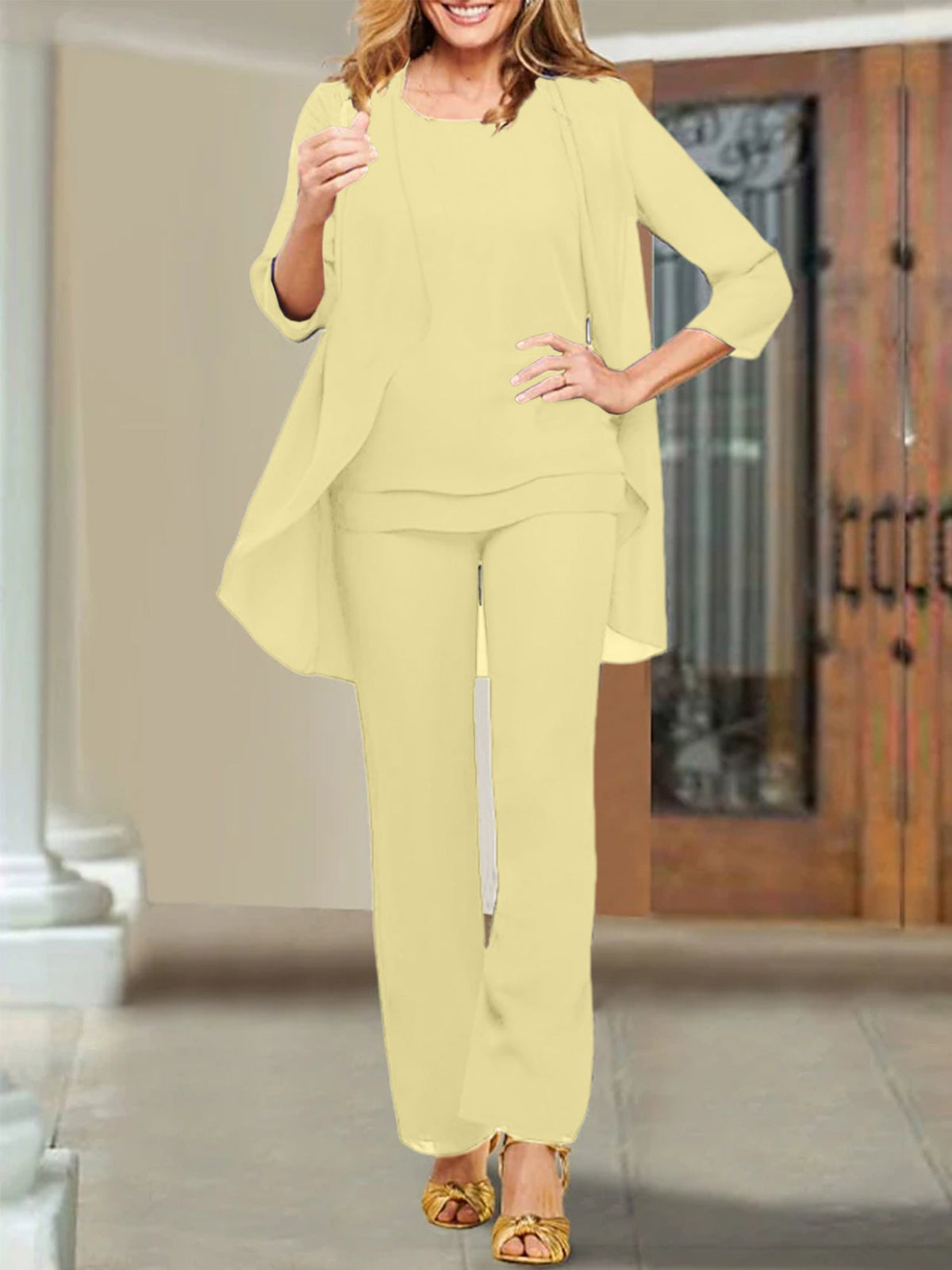 Mother of the Bride Scoop Neck Chiffon Pantsuits