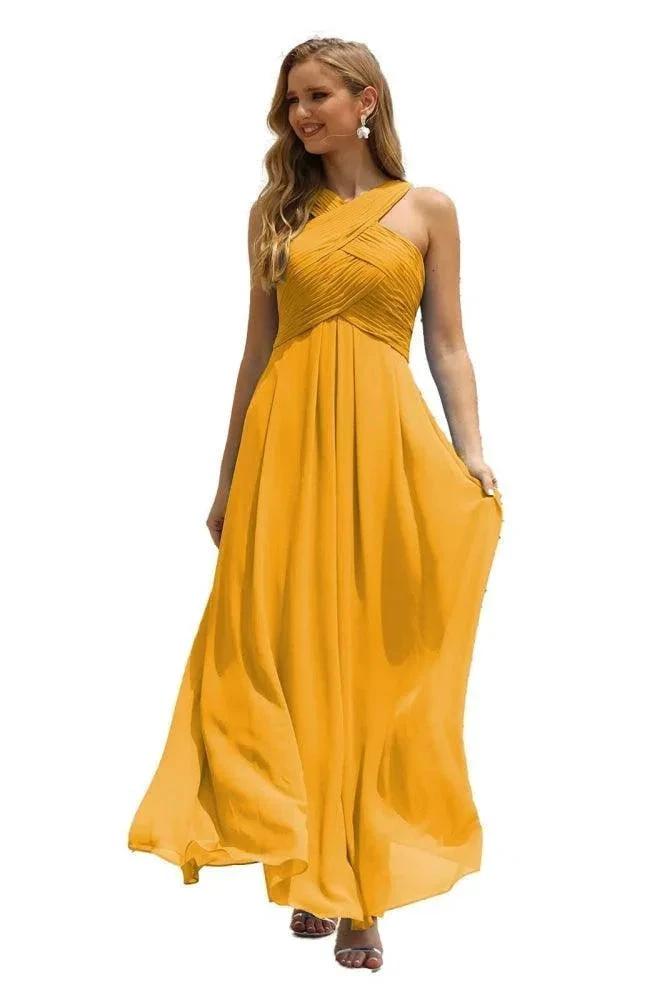 Numbersea Women Halter Chiffon Bridesmaid Dress A-line Long Formal Prom Gown SEA28015 by numbersea