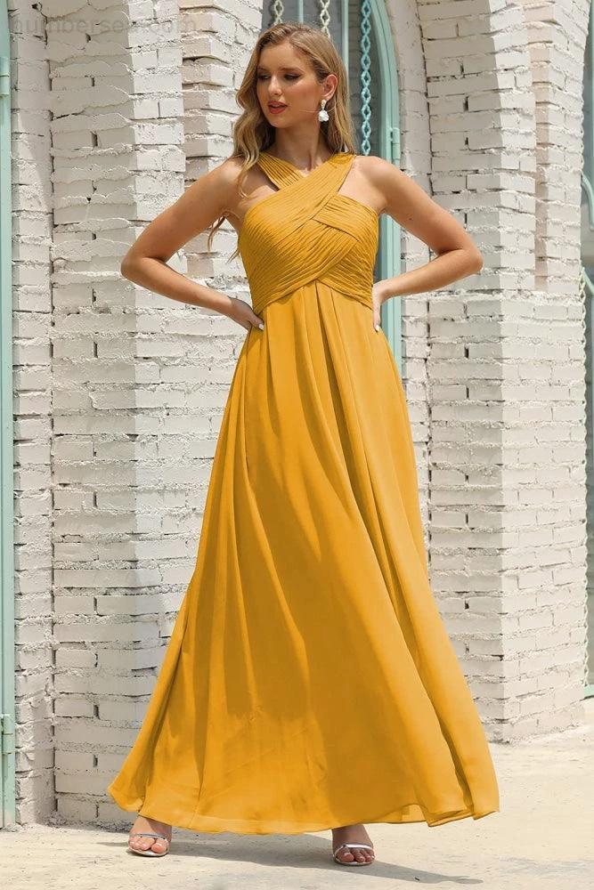 ZapDress Women Halter Chiffon Bridesmaid Dress A-line Long Formal Prom Gown (ZD17050)