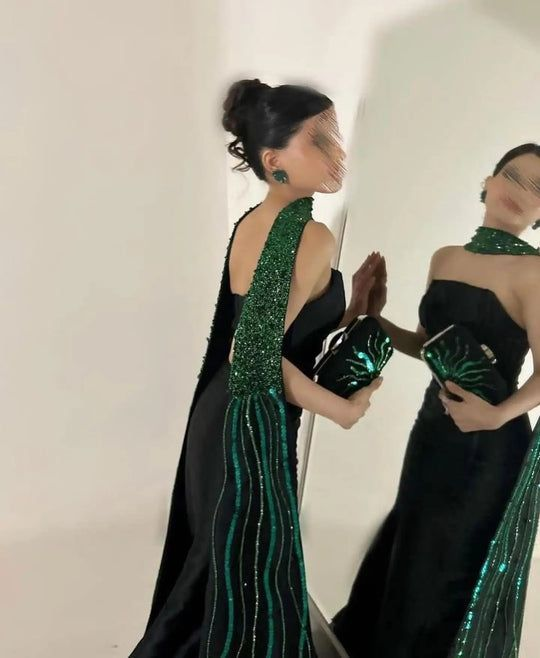 Vintage Black Satin Mermaid Long Evening & Prom Dress - View 2 | FashionDia