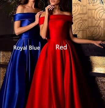 Off Shoulder Satin Evening Dress for Wedding High Slit Long Formal Dress Elegant A Line cc627