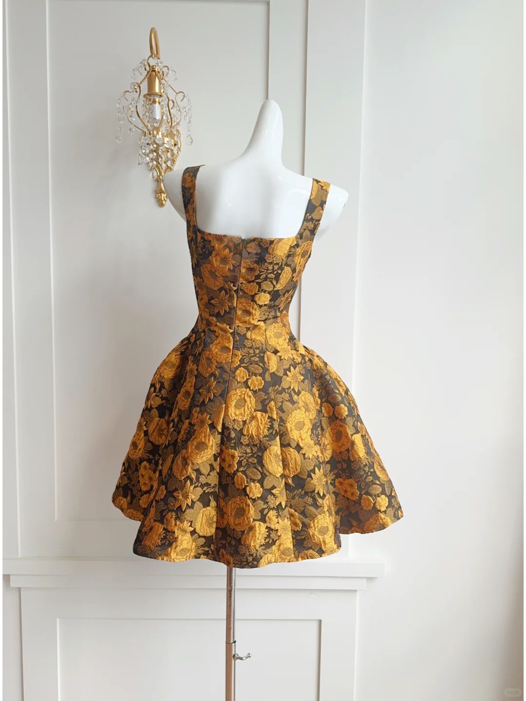 Pretty Yellow Satin Print Floral A-Line Short Party Dress Formal Homecoming Dress Birthday Outfits - View 2 | FashionDia